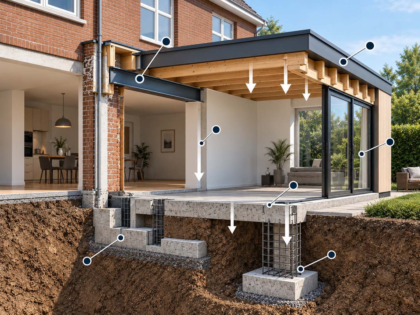 Aanwijspunten voor uitleg van de constructie voor een aanbouw