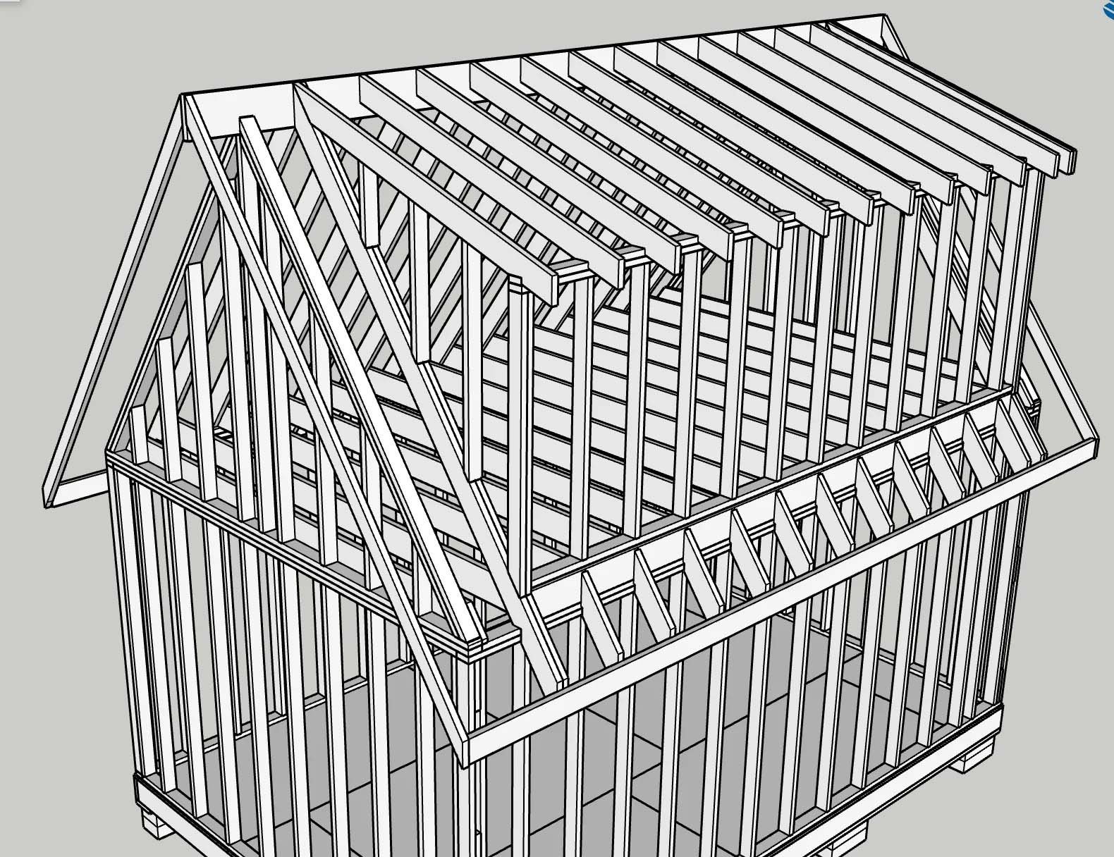 Detail tekening van dakkapel met dubbele spanten